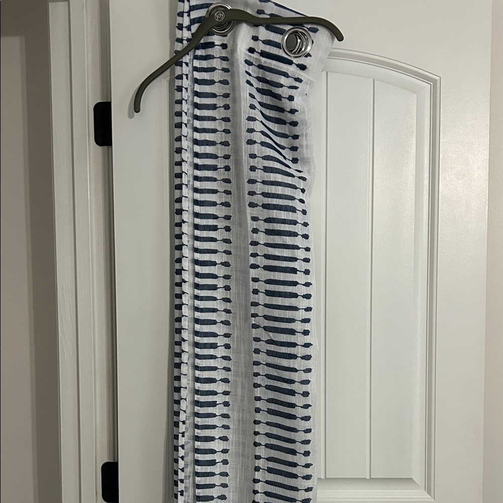 White and Blue Patterned Curtain Two Panels 50in x 84in